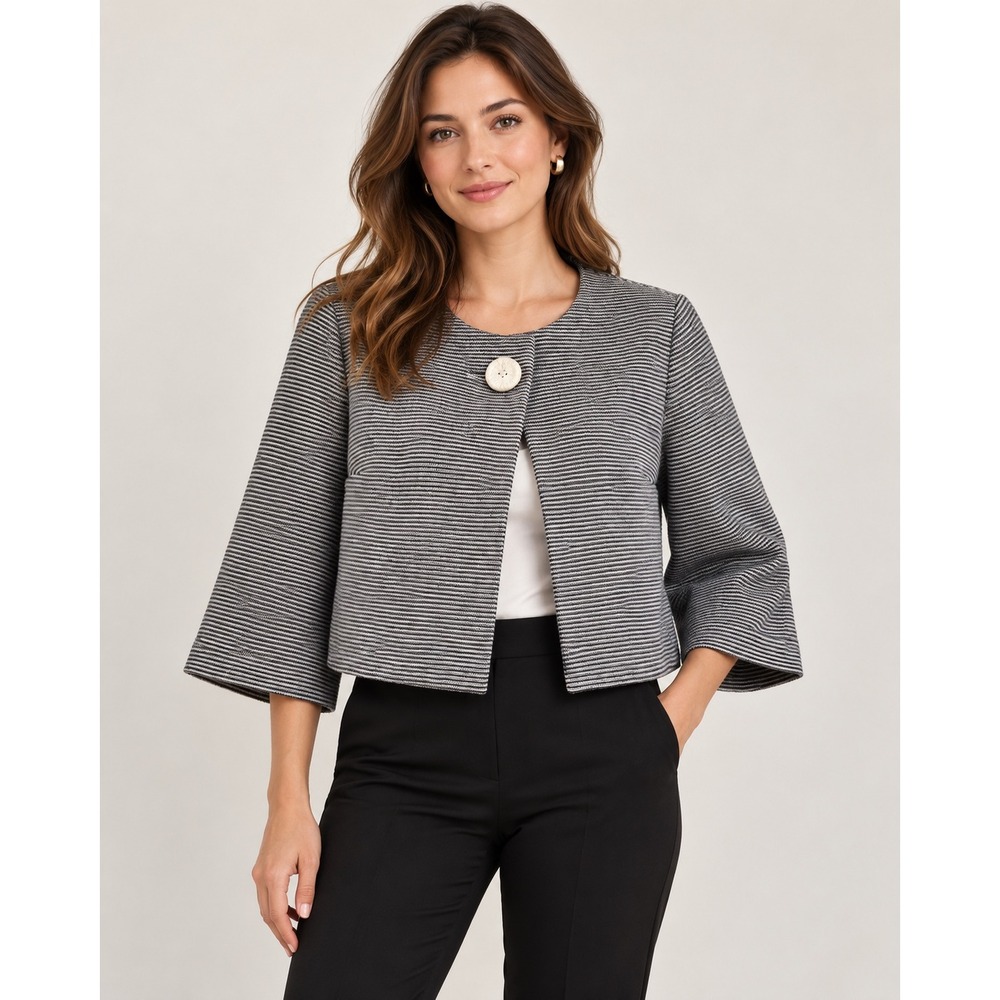 Piu & Piu Italy Striped Cropped Jacket Black White Single Button Medium